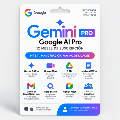 Google AI Pro (Gemini) – Suscripción 12 Meses