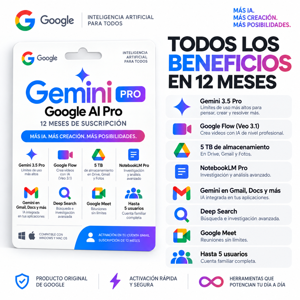 Google AI Pro (Gemini) – Suscripción 12 Meses
